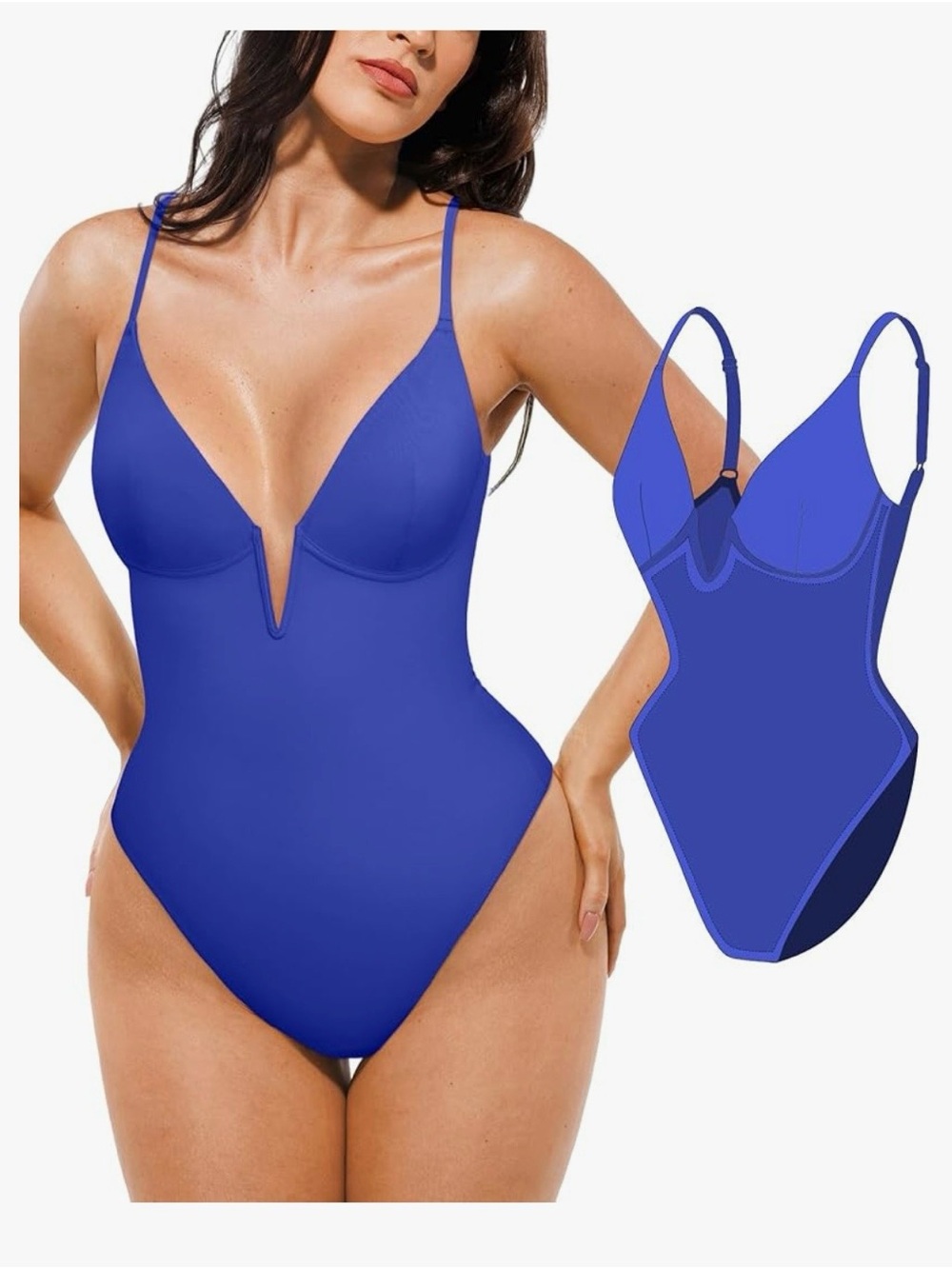 Plunge V One-Piece Swimsuit in Cobalt Blue
